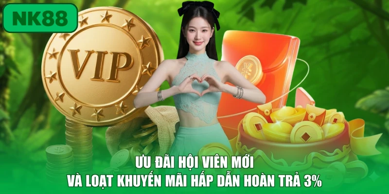 Ưu Đãi Hội Viên Mới Và Loạt Khuyến Mãi Hấp Dẫn NK88 3 Ưu đãi hội viên mới và loạt khuyến mãi hấp dẫn hoàn trả 3%